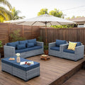 Patio Furniture Set, 5-Piece Outdoor Wicker Conversation Set with All-Weather PE Rattan, Anti-Slip Cushions & Ottomans, Sectional Sofa for Patio, Balcony & Deck, Navy Blue