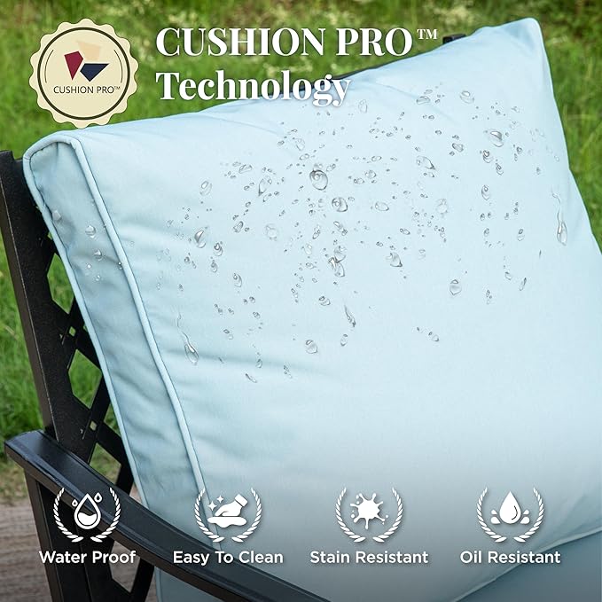 Patio Furniture Set 4 pcs, Outdoor Patio Furniture, 3-Seat Sofa, 2 Rocking Chairs, Metal Coffee Table and 5.75" Extra Thick Cushion, Patio Conversation Set for Garden Backyard Deck,Blue