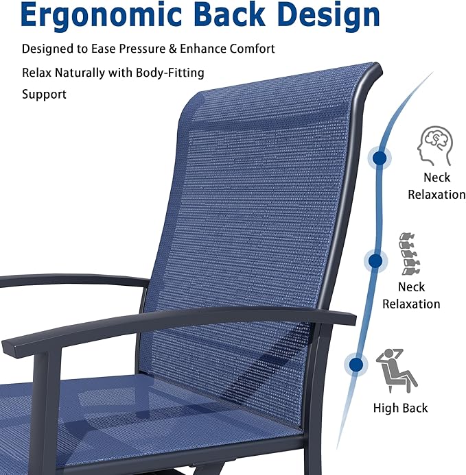 Patio Swivel Chairs Set of 8, Outdoor Swivel Chairs with Armrest, High Back Patio Chair with Metal Frame, All-Weather Outdoor Dining Chair for Deck, Porch and Lawn, Blue