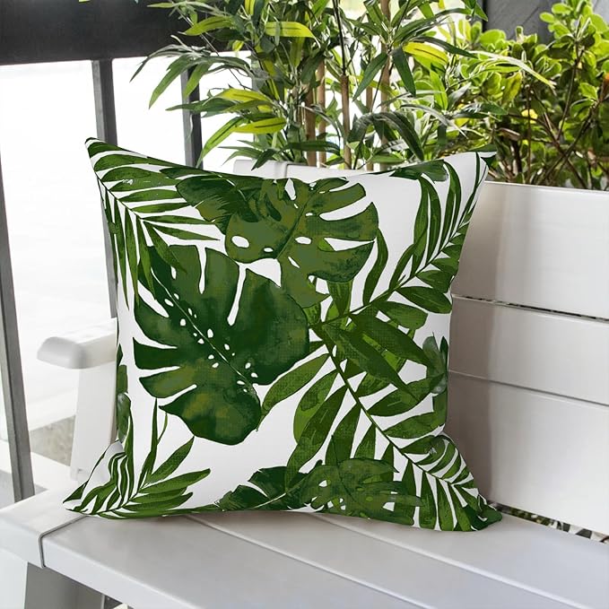 LVTXIII Outdoor Throw Pillows, Decorative Throw Pillows with Inserts, 16"x16" Square Pillows for Bed, Couch, Sofa and Patio Furniture, Set of 2, Palm Green
