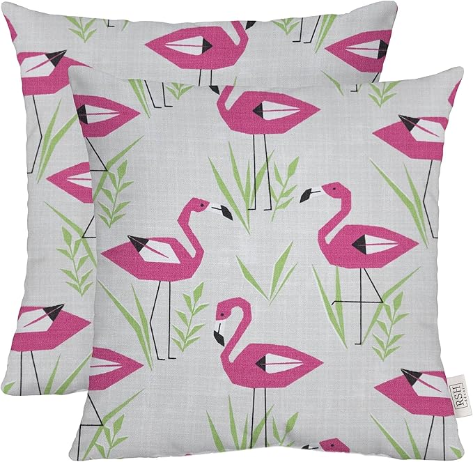 RSH DECOR: Square Throw Pillows Set of 2 | 20” x 20” | All-Weather Spun Fabric | Water and Fade-Resistant | Outdoor Accent Pillows for Patio Furniture | Groove Pink Flamingo