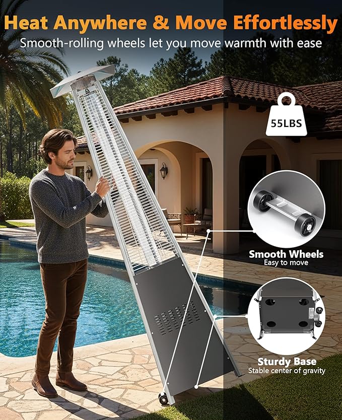 HUGROVE Pyramid Patio Heater for Large Area, 48,000 BTU Rapid Heating Outdoor Propane Heater With Wheels and Weatherproof Cover, Triple Protection System for Patio, Backyard, Garden, Pool (2 heaters)