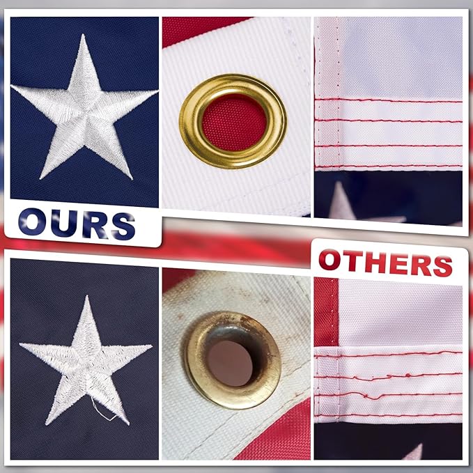 Deluxe Cotton American Flag 3x5 FT for Outside, Tear Resistant US Flags High Wind with Embroidered Stars, Sewn Stripes, the Best Indoor Outdoor Flags