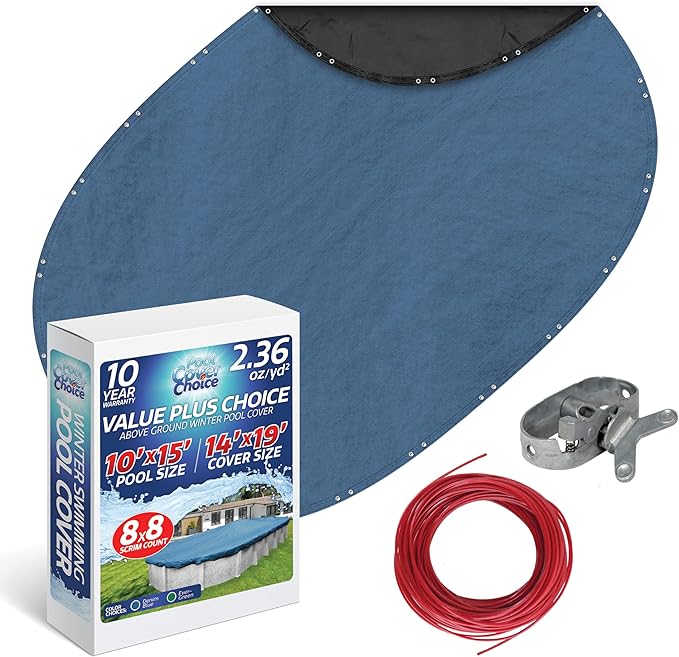Winter Swimming Pool Cover for 10 ft x 15 ft Aboveground Oval Pool Size, Value Plus Choice Series, Solid Material, Color - Denim Blue, Pool Cover Choice 351015-4CHOICE