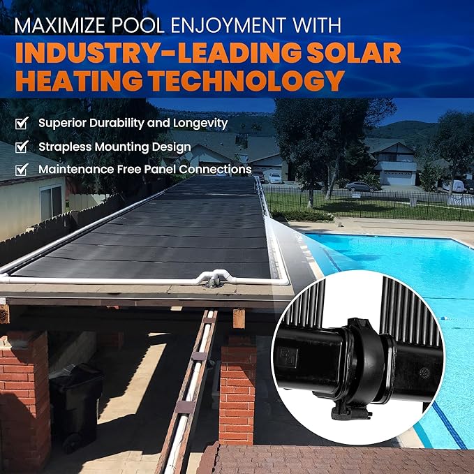 Industrial Grade Solar Pool Heater DIY Kit - Superior High-Wind Strapless Mounting System & Maximum Freeze Resistance (4-4'x12.5' / 200 Square Feet)