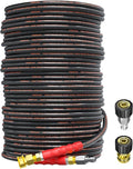 150ft Pressure Washer Hose 4200 PSI, Kink Resistant Industrial Grade Hose with 3/8 Quick Connect Ends and Adapters for Hot & Cold Water up to 140°F, Steel Wire Braided Hose for Power Washing