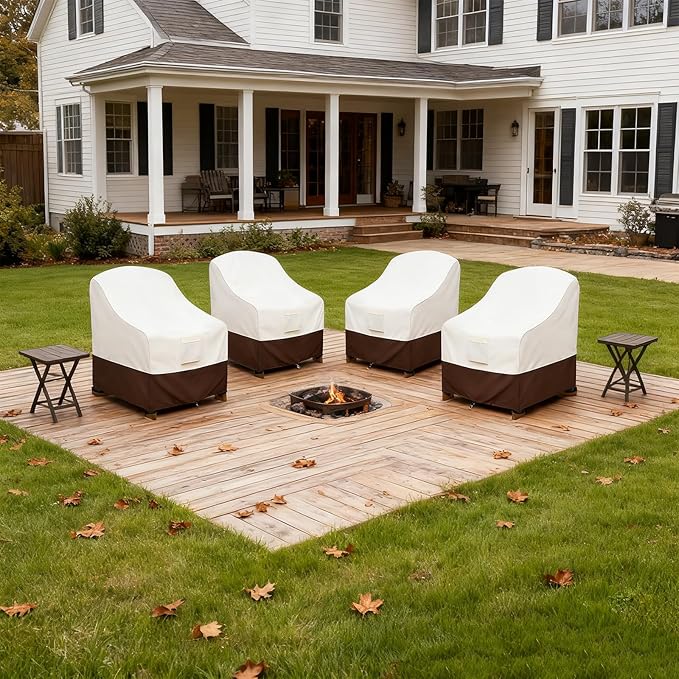 Adirondack Chair Cover 4 Pack,Waterproof Heavy Duty Patio Furniture Covers,Patio Adirondack Chair Covers for Outdoor Chairs(35 W x 37 D x 36 H inches) Beige & Brown