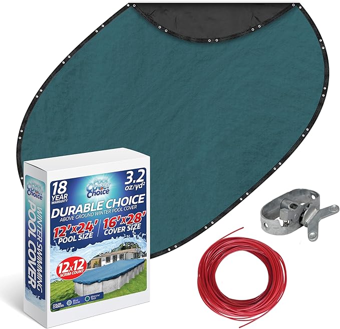 Winter Swimming Pool Cover for 12 ft x 24 ft Aboveground Oval Pool Size, Durable Choice Series, Solid Material, Color - Marine Teal, Pool Cover Choice 391224-4CHOICE