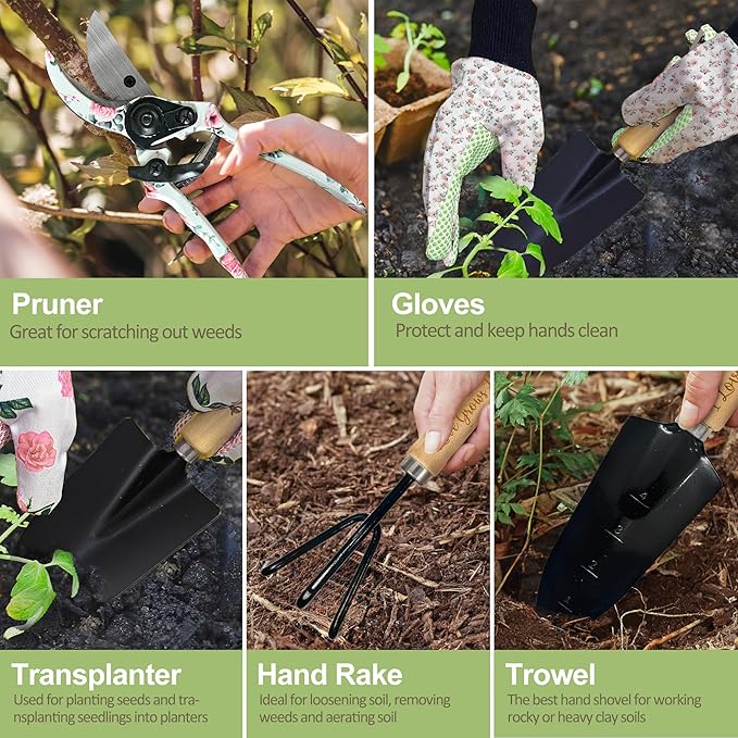 Bonus Mom Gifts, Garden Kit Bonus Mom Gifts from Bonus Daughter Floral Gardening Tools and Durable Garden Tools Organizer Tote, Gardening Set for Women on Birthday Plant Lover Present
