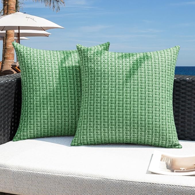 Kevin Textile Outdoor Waterproof Throw Pillow Covers Pack of 2 Farmhouse Decorative Cushion Covers for Garden Patio Tent Balcony Bench Couch Sofa 22x22 Inch, Sage Green