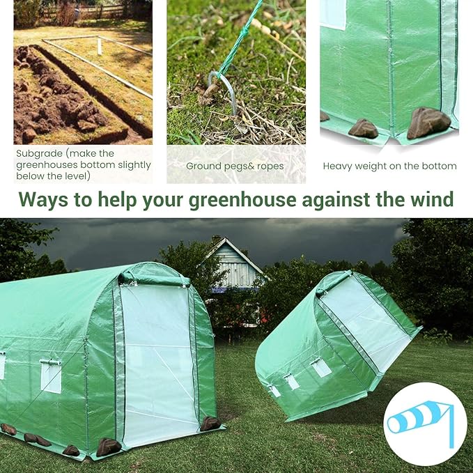 Walk-in Tunnel Greenhouse，Portable Plant Hot Housewith Dual Zippered Screen Doors & 6 Screen Windows Heavy Duty Plastic Plant Warm House with Reinforced Frame (12x7x7 FT)