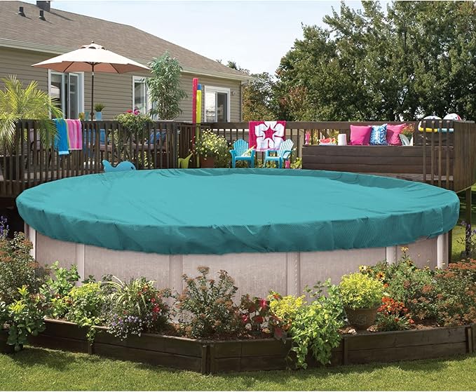 ECOOPTS 12 ft Round Pool Cover for Above Ground Pools, Swimming Pool Cover Protector Winter Safety Cover (Turquoise)