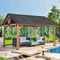 COOS BAY 11x13 Hardtop Gazebo with Cedar Wood Frame, Galvanized Steel Gable Roof Outdoor Pavilion for Garden, Lawn, Poolside, Patio, Deck, Natural Wood/Black