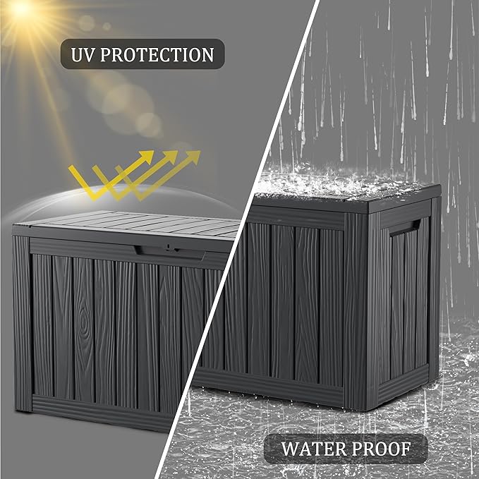 TARKARI 80 Gallon Lockable Resin Deck Box, Waterproof & UV-Resistant Outdoor Storage Box for Outdoor Cushion Storage, Garden Tools & Pool Accessories Storage, Black