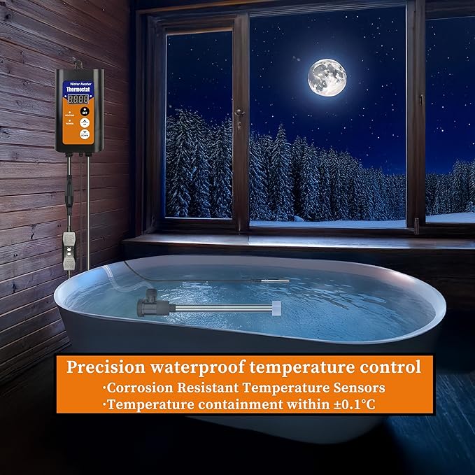 2000W Submersible Water Heater, Portable Electric Pool and Hot Tub immersion Water Heater with Thermostat and GFCI plug for Bathtubs, Baptistry, inflatable Pool, above ground Pool and spa