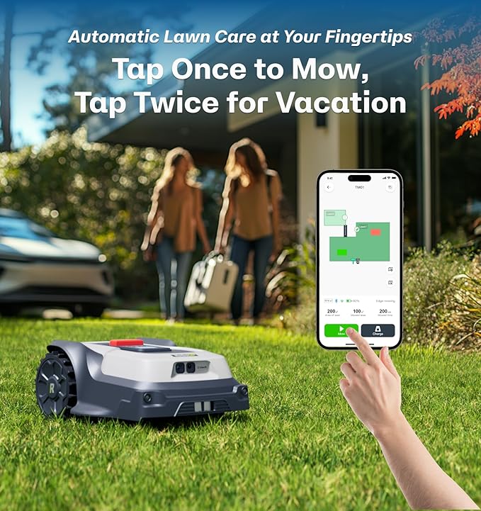 T1200Pro Robot Lawn Mower Wire-Free with Garage, Automatic Lawn Mower for 0.35 Acre, 45% Slopes, Cutting Height 3-6cm, Wireless RTK+AI Powered Robot Mower