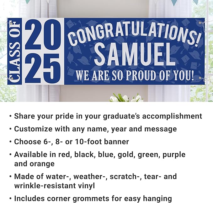 Let's Make Memories Personalized Graduation Banner Class of 2025 - Graduation Party Decorations - Congratulations Banner - Indoor/Outdoor Vinyl - Best in Class - Red - 8 ft.