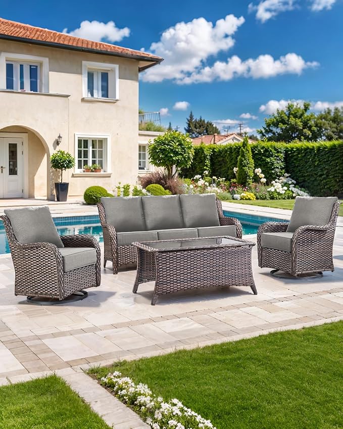 Luxury 22x24/22x25 6-Inch Outdoor Chair Cushions Set of 4 - Heavy Duty Water-Resistant Comfortable Cushion for Patio Furniture Set Dining Gliding Rocking Chairs Loveseat L-Shape Sofa - Grey
