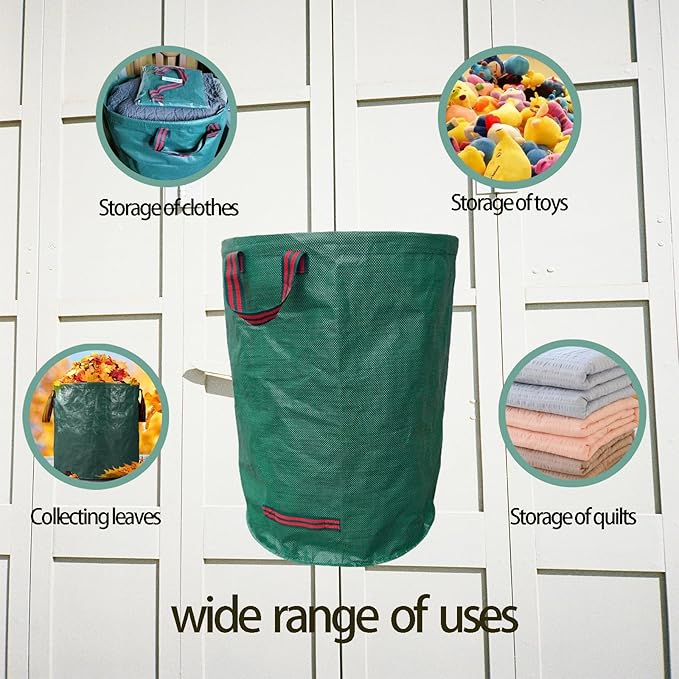 Reusable Yard Waste bags,Collapsible Leaf Bag with Gardening Gloves,Yard Debris Collapsible Bag With 4 Handles, for Leaves, Lawn Debris & Grass Clippings (53Gallon)