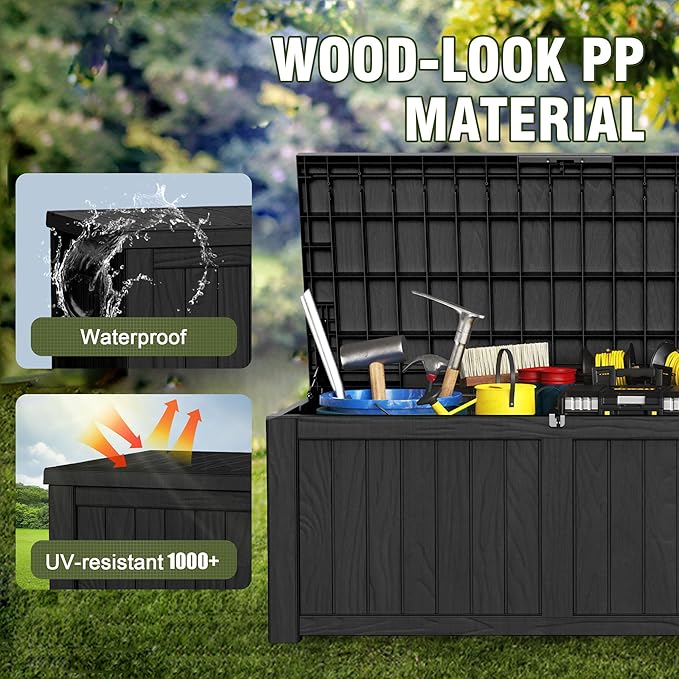 150GAL Black Large - Capacity Outdoor Deck Box with Lockable Compartment – Waterproof, SGS - Shielded UV Resistance, Ideal for Storing Large Patio Furniture Sets & Seasonal Decor