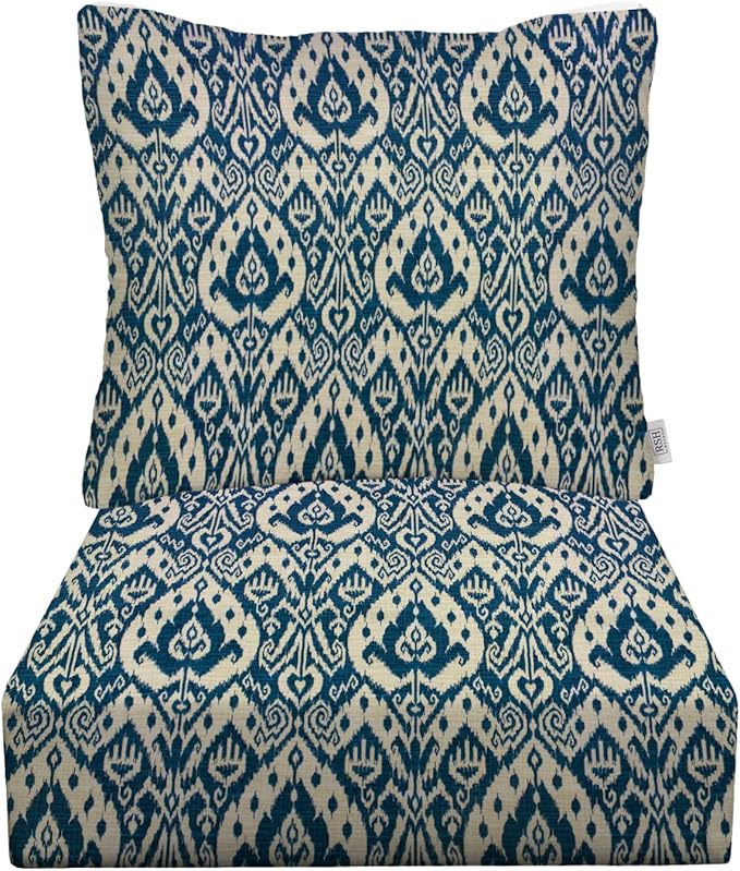 RSH DECOR: Deep Seating Cushion with Pillow Back | 24” x 27” Seat | All-Weather Spun Fabric | Water and Fade-Resistant | Outdoor Chair Cushion Set for Patio Furniture | Ashmore Marine - Made in USA