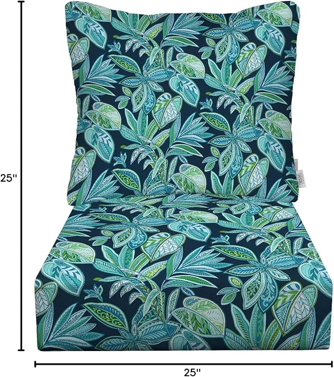 RSH DECOR: Deep Seating Cushion with Pillow Back | 25” x 25” Seat | Water and Fade-Resistant Spun Fabric | Outdoor Chair Cushion Set for Patio Furniture | Crestwood Marine
