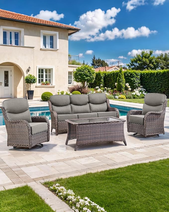 Luxury 22x24/22x25 6-Inch Smile Patio Cushions for Outdoor Furniture Set of 6 - Thick Back & Deep Seat Outside Chair Cushions for Rattan Metal Glider Loveseat Sectional Sofa - Grey