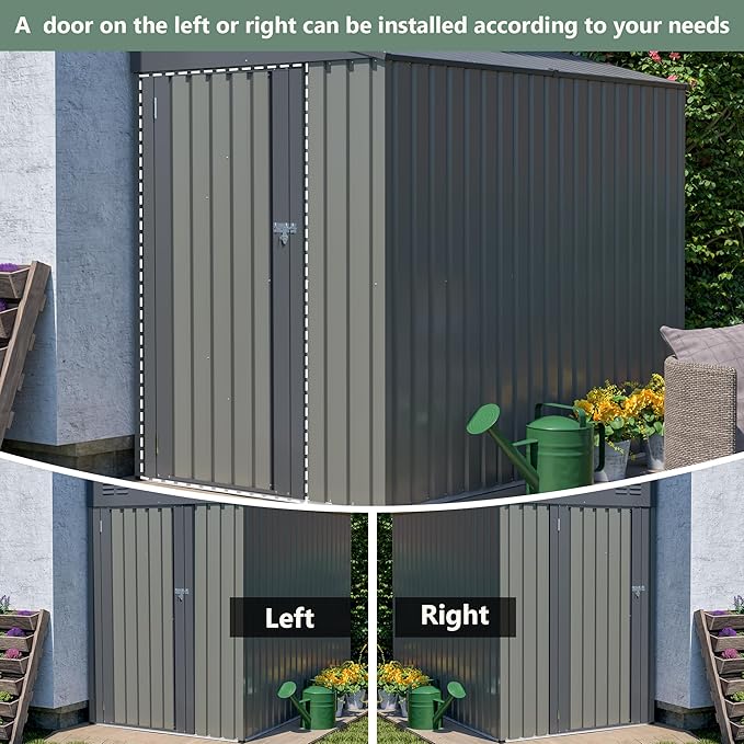 4 × 7 FT Lean to Storage Shed, Outdoor Metal Wall Side Bike Mower Sheds & Outdoor Storage Cabinet, Lockable Tool Organization Shed for Garden Patio