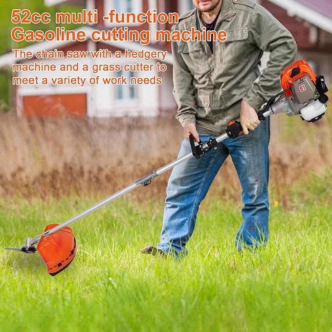 52cc Gas Weed Eater,Gas String Trimmer,5 in 1 Cordless Hedge Trimmer[2 Stroke],Multi Garden Tools Brush Cutter, Weed Wacker, Pole Saw with Extension Pole, String Trimmer for Yard Lawn (red)