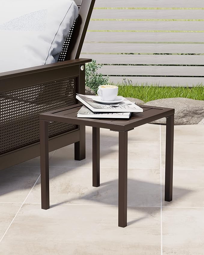 Crestlive Products Aluminum Outdoor Side Table Set of 2, Pool Lounge Chair Side Table, Weather Resistant Small Square Coffee End Table for Patio, Yard, Garden, Porch, Deck, Outdoor