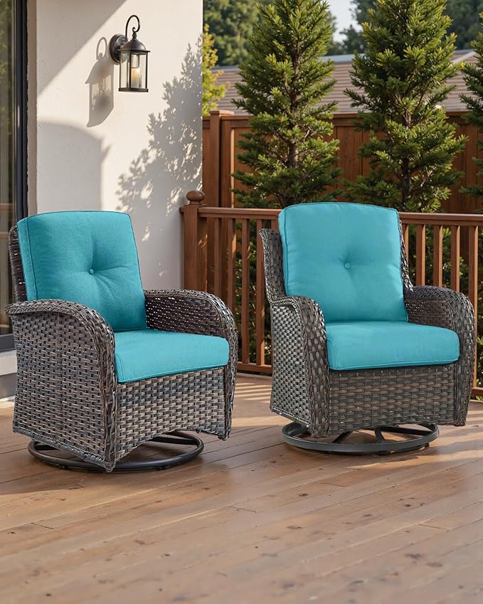Pop 22x25/22x24 Outdoor Replacement Cushions - 1 Set High Back Deep Seat Patio Furniture Cushion for Wicker Dining Swivel Rocking Chairs Loveseat Couch Sectional Sofa - Turquoise/Button