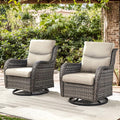 Patio Swivel Chair Set of 2, Resin Wicker Swivel Patio Glider Chairs with Smile-Shaped Cushions, High Back Luxury Swivel Patio Chairs for Outdoor, Brown Wicker|Beige Cushions