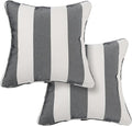 Outdoor Throw Pillow with Insert 18x18 Inch, Set of 2, Piping Edge Waterproof Fade Resistant Decorative Fluffy Pillows for Patio Furniture Chair Bench Couch Sofa - Black Ivory Striped