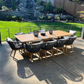PURPLE LEAF 11 Pieces Patio Dining Set Wicker Outdoor Furniture Rectangular Table and Chairs Set for Garden Deck Teak-Finish Aluminum Frame Backyard Kitchen Set, Cushions and Pillows Included
