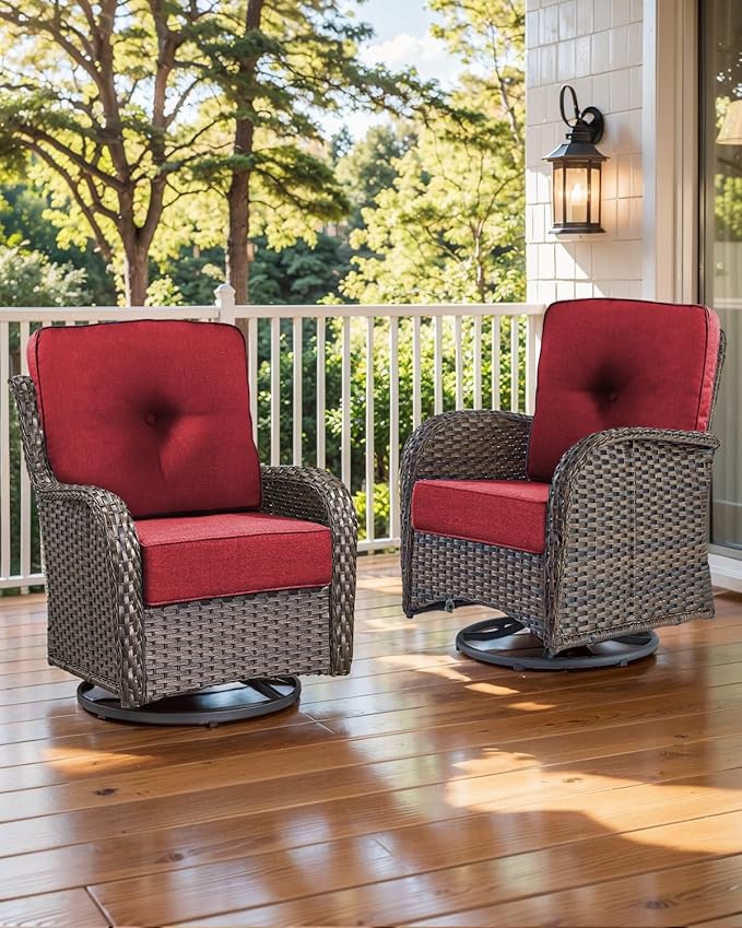 Luxury 22x24/22x25 6-Inch Outdoor Cushions for 5 Peice Patio Furniture Set - Set of 5 Water Repellent Pillow for Wicker Rocking Swivel Chairs Loveseat Couch Sectional Sofa - Red
