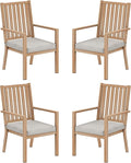 Patio Dining Chair Set of 4, Aluminum Outdoor Dining Chairs with Waterproof Cushions, Metal Outdoor Patio Furniture Seating for Porch, Balcony, Deck, Backyard, Light Wood Color