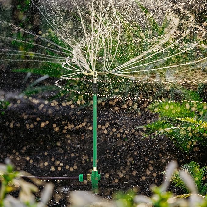 RESTMO 3-Arm Sprinkler with Adjustable Telescoping Base, 360 Degree Rotation High-Rise Lawn Sprinkler for Large Area Coverage, Gardening Watering System Sprinklers, Lawn Irrigation System