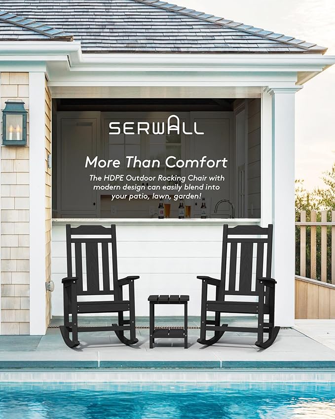 SERWALL Outdoor Rocking Chair Black Set of 4