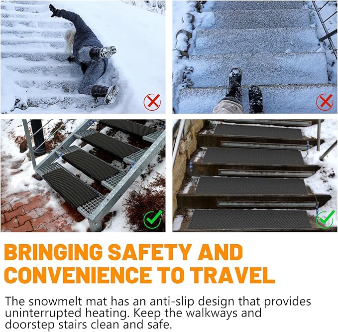 Snow Melting Mats Outdoor for Walkways, 30 x 60 2Pack in No-Slip Heated Outdoor Mats with 10 ft Power Cord, 3 in/h Speed Snow and Ice Melting Pads for Winter Backyards Snow Removal