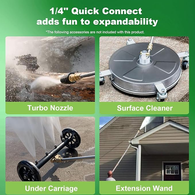 5000PSI 4.0GPM Heavy Duty Power Cleaner with 33 FT Extension Hose, 4 Quick Connect Nozzles and Foam Cannon for Cars/Fences/Driveways/Patios/Home Cleaning, Green