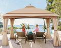 11x13 Gazebo for Patio, Gazebo with Curtains & Sandbags, Double Tier Roof Marquee Canopy for Garden, Deck, Backyard, Lawn (Khaki)-Netting not Included