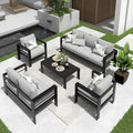 Solaste Aluminum Patio Furniture Set for All Weather, Oversized Metal Outdoor Furniture Set with 27.5" Deep Seating and 3.2" Wide Armrest, Patio Conversation Set with 5" Cushion, Black and Grey