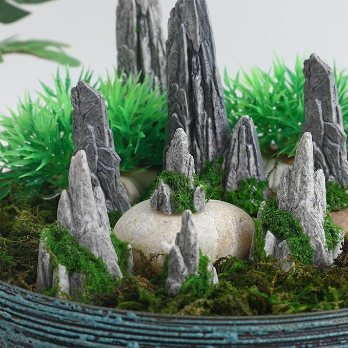 8Pcs Mini Rockery Zen Garden Accessories Mini Terrarium Decor, Miniature Mountain Bonsai Figurines for DIY Plant Pot