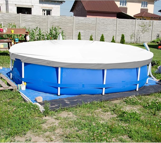 ECOOPTS 7 ft Waterproof Round Polyester Pool Cover for Above Ground Pools, Swimming Pool Cover Protector Winter Safety Cover (Light Grey)