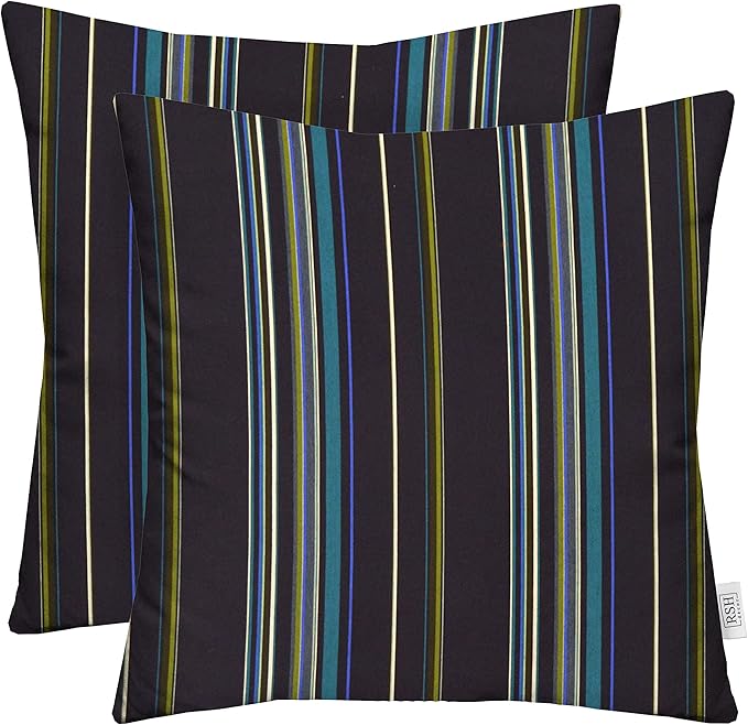 RSH DECOR: Sunbrella Square Throw Pillows Set of 2 | 17" x 17" | Water and Fade-Resistant Performance Fabric | Outdoor Pillow Covers with Down-Alternative Inserts | Stanton Lagoon