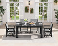 SERWALL Outdoor Dining Sets for 4 with 1 Umbrella Hole Cut-Out Rectangular Table and 4 Textilene Chairs, Patio Dining Table Sets for Garden, Backyard, Poolside, Black