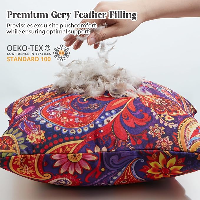 WOLKI Waterproof Outdoor Pillows 22x22 Feather and Down Filled Throw Pillow for Patio Furniture, Outside Decorative Pillow Set of 2 Flower