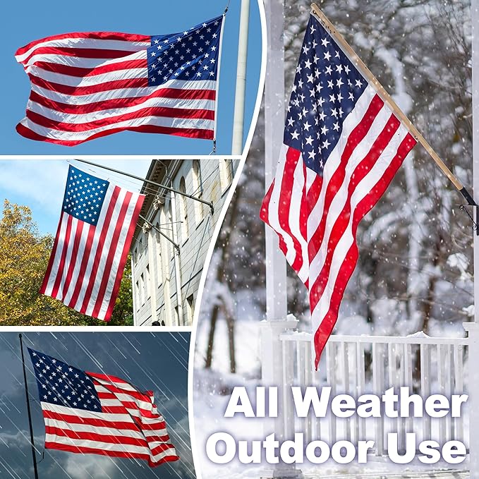 American Flag 5x8 FT TearProof Series, Heavy Duty Tough Spun Polyester USA Flags High Wind for Outside Outdoor with Durable Embroidered Stars Sewn Stripes 3 Brass Grommets