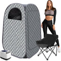 Portable Steam Sauna, Personal Steam Sauna Tent for Home Spa, Full Size Portable Spa Sauna Box with 3L 1000W Sauna Steamer, Large Size Foldable Chair Included, Grey