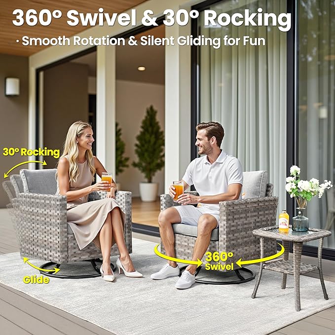 ovios 10 Pieces Patio Furniture Set, Outdoor Wicker Sectional Sofa with 30" Fire Pit Table Swivel Chairs, Modern Modular Deep Seat Rattan Couch Conversation Sets, Dark Grey